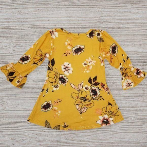 Mustard Yellow Floral Bell Sleeve Dress - Picture 3 of 3